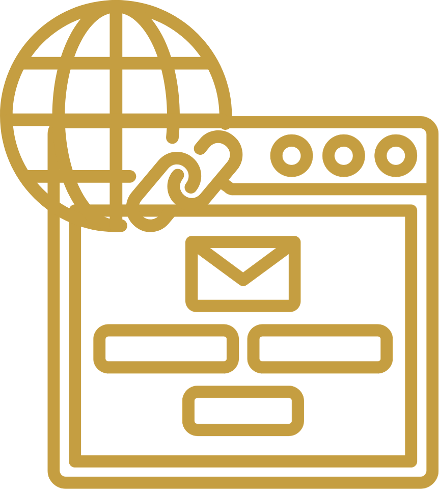Create a large professional icon representing the service of creating emails for employees according to departments the icon should have bold thick lines no thin details in a gold color Gold 19