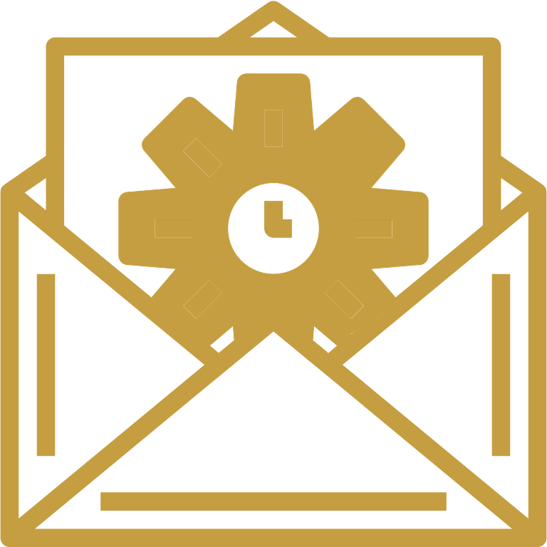 Create a large professional icon representing the service of creating emails for employees according to departments the icon should have bold thick lines no thin details in a gold color Gold 21